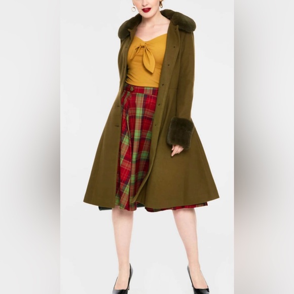 💚 NWT! Voodoo Vixen Retro 40s Olive Green Coat - Picture 5 of 11